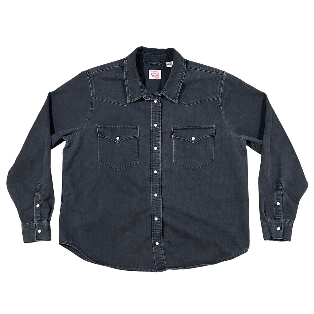 Levi’s Black Denim Shirt Womens XXL Pearl Snap Western Jean Long Sleeve
